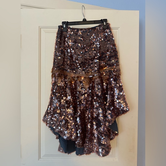 Anthropologie x Dhruv Kapoor Sequin Midi Skirt Rose Gold Mauve Blue Size 4 - Picture 4 of 5